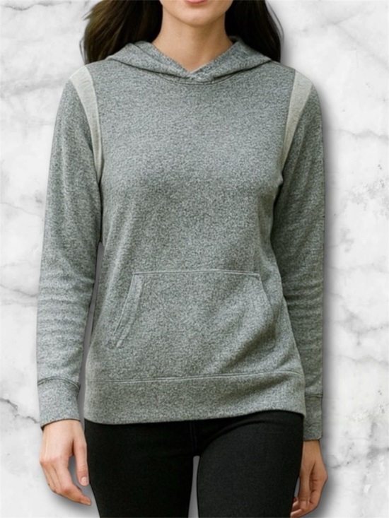 Old Navy Tops - Old Navy Heather Gray White Lightweight Pullover Hoodie Kangaroo Pouch Size L
